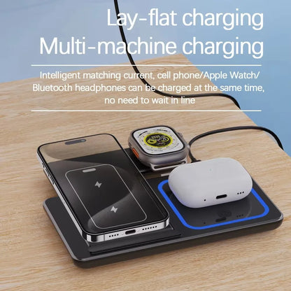 3 in 1 Wireless Charger Stand Pad Foldable Fast Charging Station Dock For iPhone 17 16 15 14 13 12 11 X 8 Apple Watch Airpods