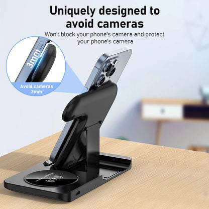 Desk Fast Wireless Charger Stand Pad Foldable Fast Charging Station Dock for iPhone 16 15 14 13 12 Pro Max Apple Watch Airpods