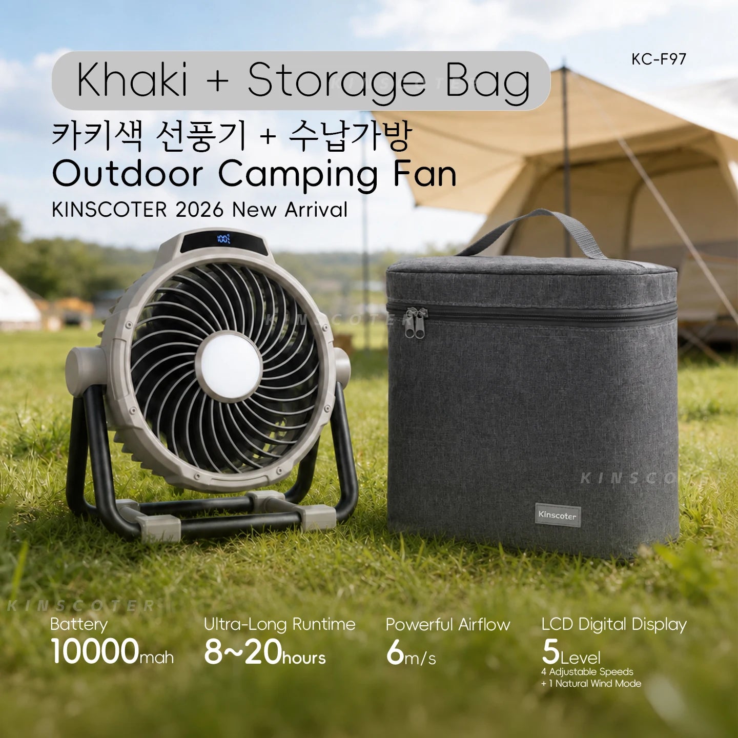 Portable 6 in 1 Outdoor Camping Fan 20000mAh Rechargeable Wireless Tent Ceiling Fan 4 Speed Adjustment LED Lighting Power Bank