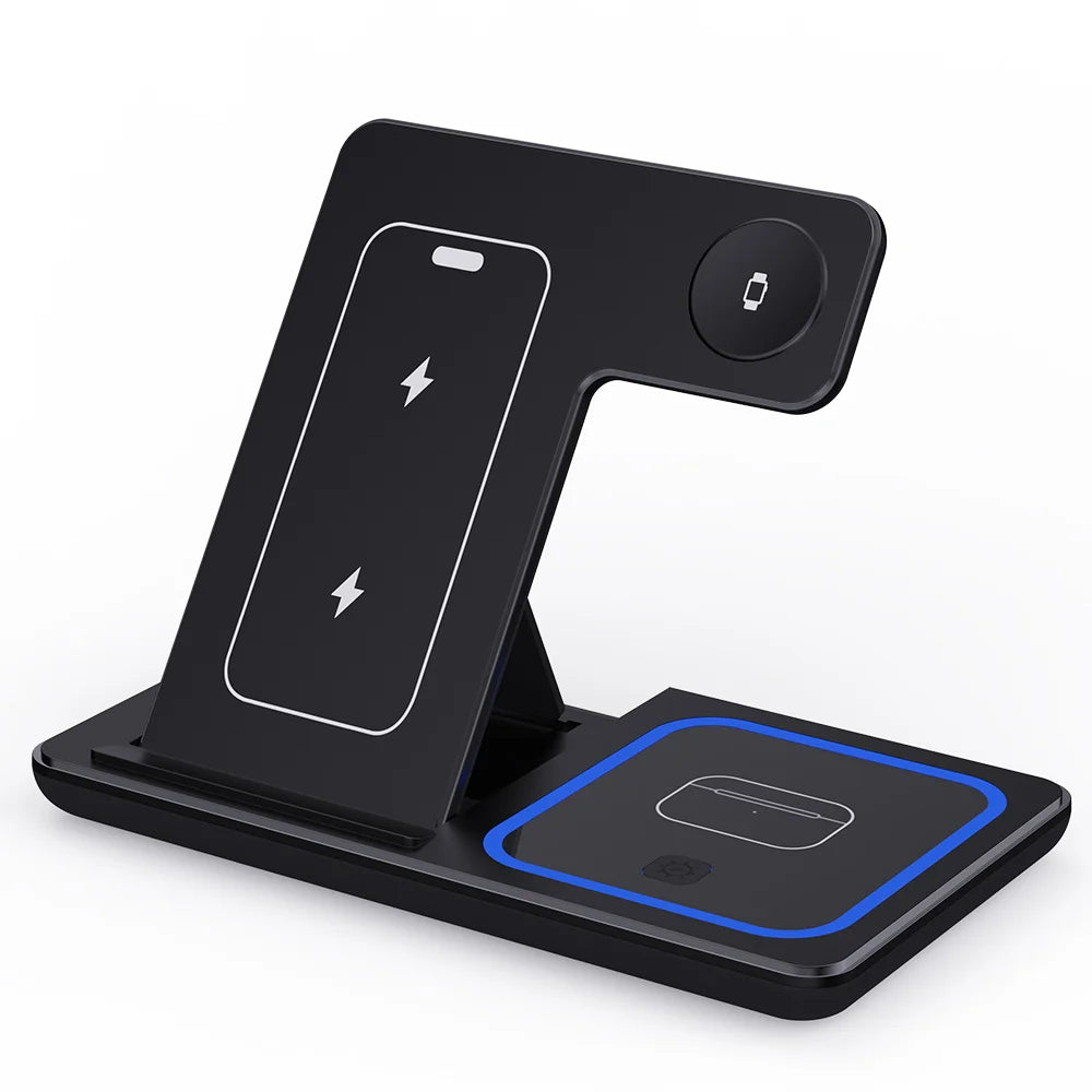 30W 3 in 1 Night Light Wireless Charger Stand For iPhone 17 16 15 14 13 12 Apple Watch Airpods Foldable Fast Charging Station