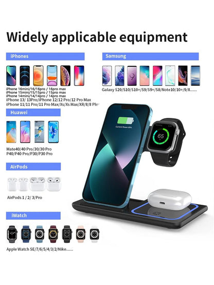 30W 3 in 1 Night Light Wireless Charger Stand For iPhone 17 16 15 14 13 12 Apple Watch Airpods Foldable Fast Charging Station