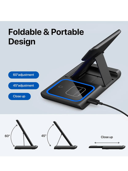 30W 3 in 1 Night Light Wireless Charger Stand For iPhone 17 16 15 14 13 12 Apple Watch Airpods Foldable Fast Charging Station